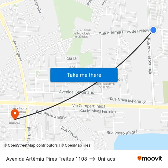 Avenida Artêmia Pires Freitas 1108 to Unifacs map