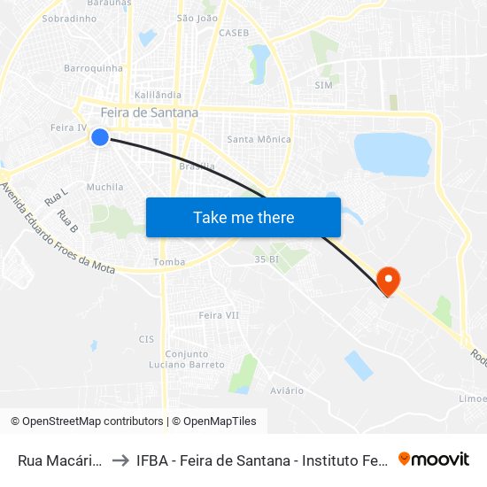 Rua Macário Cerqueira, 69-75 to IFBA - Feira de Santana - Instituto Federal de Educação Ciencias e Tecnologia da Bahia map