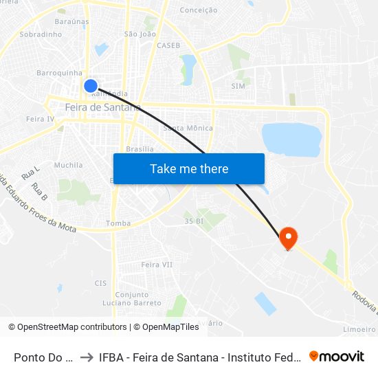 Ponto Do Feira Tênis Club to IFBA - Feira de Santana - Instituto Federal de Educação Ciencias e Tecnologia da Bahia map