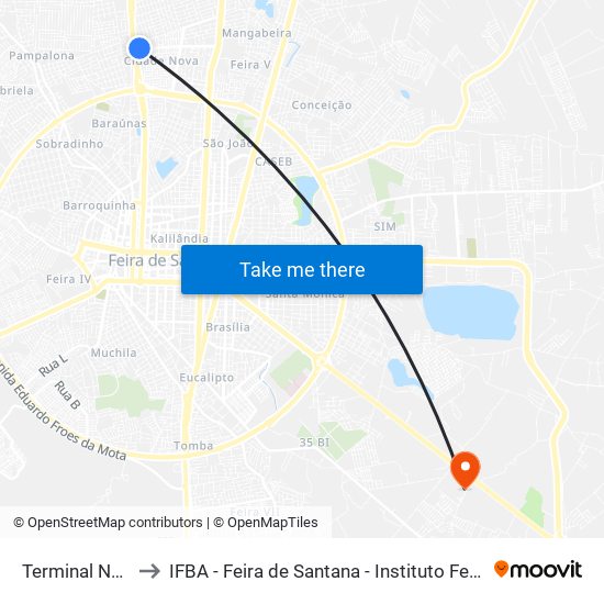 Terminal Norte (Cidade Nova) to IFBA - Feira de Santana - Instituto Federal de Educação Ciencias e Tecnologia da Bahia map