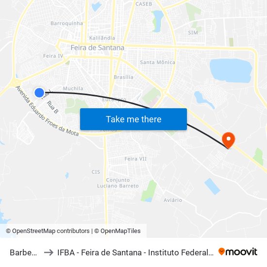 Barbearia De Lila to IFBA - Feira de Santana - Instituto Federal de Educação Ciencias e Tecnologia da Bahia map
