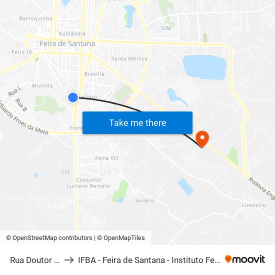 Rua Doutor Araújo Pinho, 1795 to IFBA - Feira de Santana - Instituto Federal de Educação Ciencias e Tecnologia da Bahia map