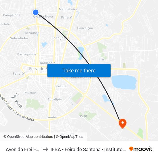 Avenida Frei Félix De Pacauba, 573-655 to IFBA - Feira de Santana - Instituto Federal de Educação Ciencias e Tecnologia da Bahia map