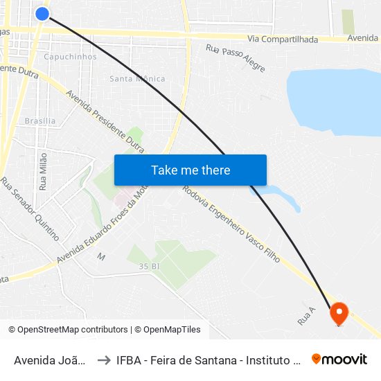 Avenida João Durval Carneiro, 2283 to IFBA - Feira de Santana - Instituto Federal de Educação Ciencias e Tecnologia da Bahia map