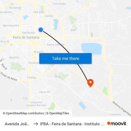 Avenida João Durval Carneiro, 2380 to IFBA - Feira de Santana - Instituto Federal de Educação Ciencias e Tecnologia da Bahia map