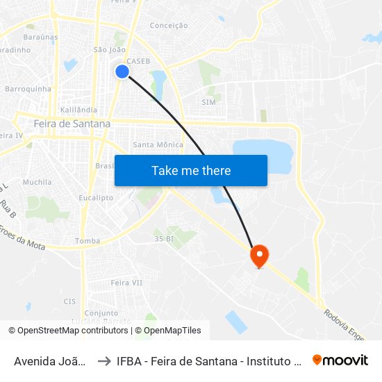 Avenida João Durval Carneiro, 3236 to IFBA - Feira de Santana - Instituto Federal de Educação Ciencias e Tecnologia da Bahia map