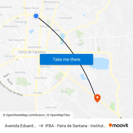 Avenida Eduardo Fróes Da Mota, 4620-4694 to IFBA - Feira de Santana - Instituto Federal de Educação Ciencias e Tecnologia da Bahia map