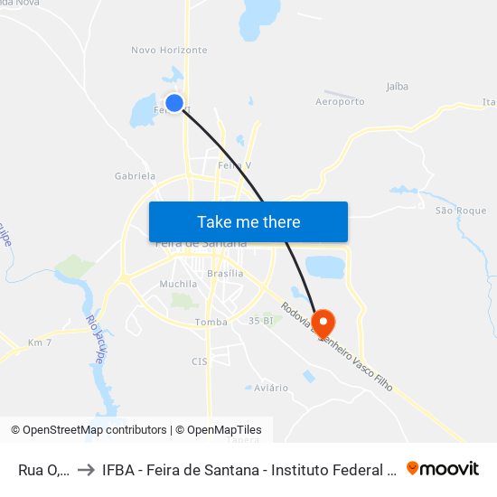 Rua O, 661-709 to IFBA - Feira de Santana - Instituto Federal de Educação Ciencias e Tecnologia da Bahia map