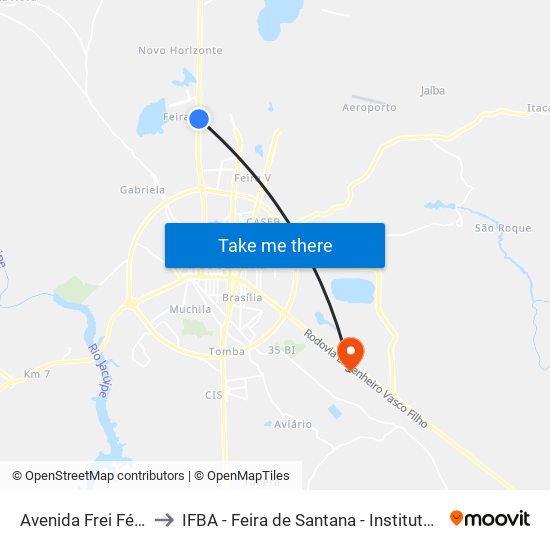 Avenida Frei Félix De Pacauba, 2464-2488 to IFBA - Feira de Santana - Instituto Federal de Educação Ciencias e Tecnologia da Bahia map