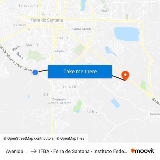 Avenida Sudene, 2316 to IFBA - Feira de Santana - Instituto Federal de Educação Ciencias e Tecnologia da Bahia map