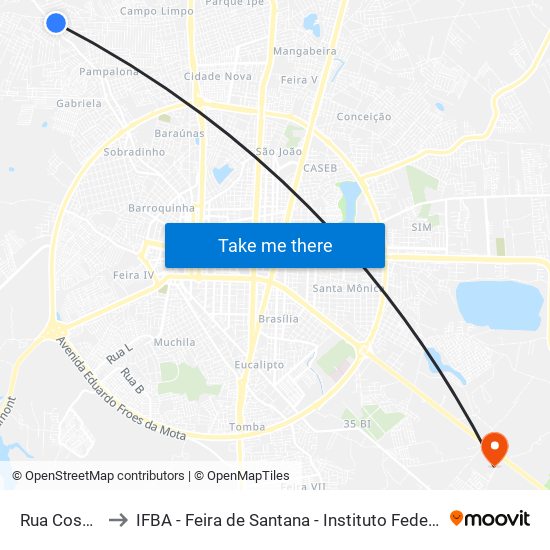 Rua Cosmorama, 2834 to IFBA - Feira de Santana - Instituto Federal de Educação Ciencias e Tecnologia da Bahia map