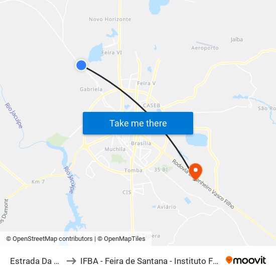 Estrada Da Pedra Ferrada, 3588 to IFBA - Feira de Santana - Instituto Federal de Educação Ciencias e Tecnologia da Bahia map