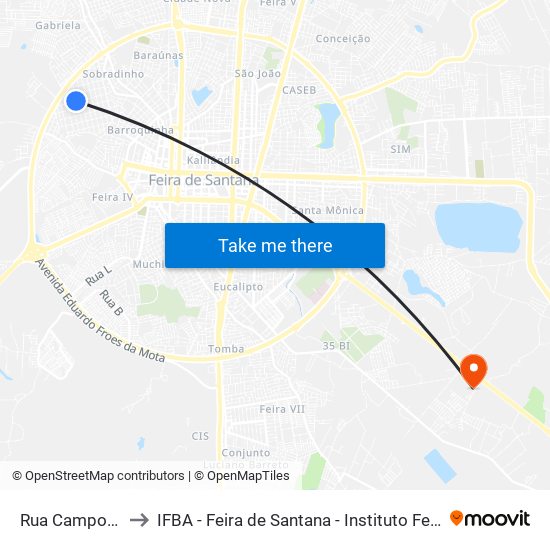Rua Campo Formoso, 595-721 to IFBA - Feira de Santana - Instituto Federal de Educação Ciencias e Tecnologia da Bahia map