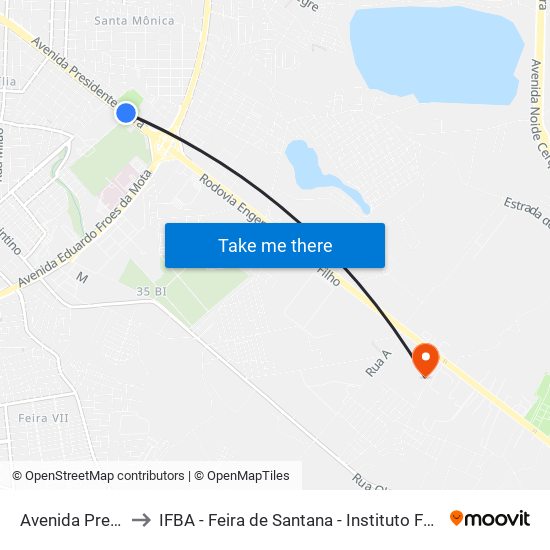 Avenida Presidente Dutra, 3210 to IFBA - Feira de Santana - Instituto Federal de Educação Ciencias e Tecnologia da Bahia map