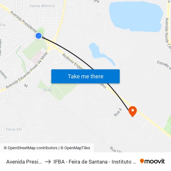Avenida Presidente Dutra, 3137-3161 to IFBA - Feira de Santana - Instituto Federal de Educação Ciencias e Tecnologia da Bahia map