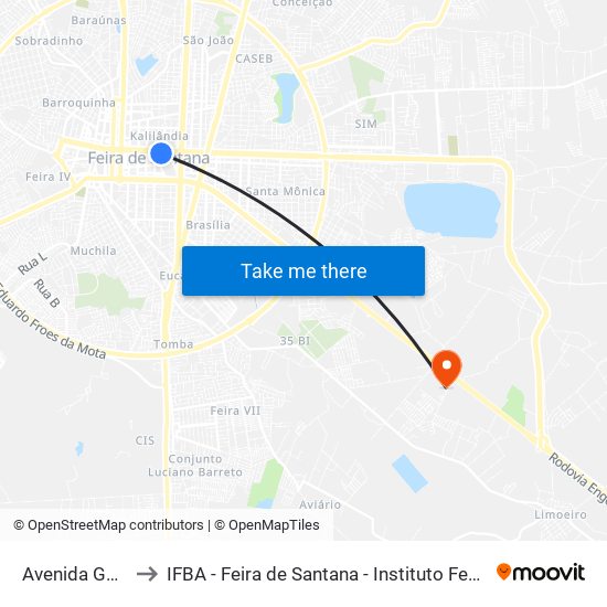 Avenida Getúlio Vargas, 811 to IFBA - Feira de Santana - Instituto Federal de Educação Ciencias e Tecnologia da Bahia map