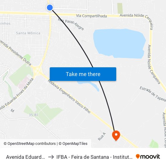 Avenida Eduardo Fróes Da Mota, 1558-1622 to IFBA - Feira de Santana - Instituto Federal de Educação Ciencias e Tecnologia da Bahia map