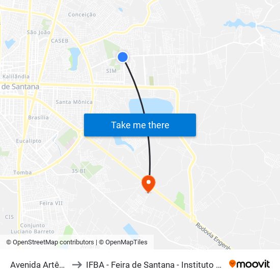 Avenida Artêmia Pires Freitas, 7220 to IFBA - Feira de Santana - Instituto Federal de Educação Ciencias e Tecnologia da Bahia map