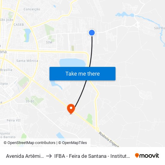 Avenida Artêmia Pires Freitas, 1880-2090 to IFBA - Feira de Santana - Instituto Federal de Educação Ciencias e Tecnologia da Bahia map