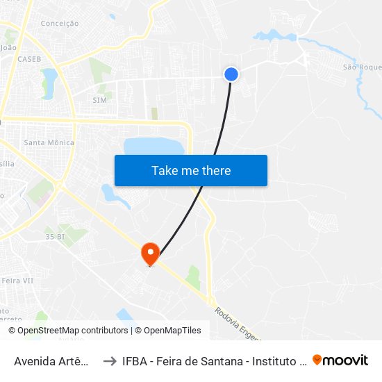 Avenida Artêmia Pires Freitas, 822-962 to IFBA - Feira de Santana - Instituto Federal de Educação Ciencias e Tecnologia da Bahia map