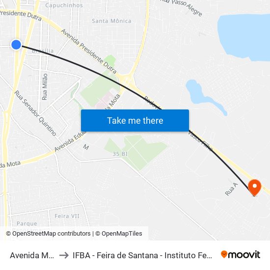 Avenida Maria Quitéria, 368 to IFBA - Feira de Santana - Instituto Federal de Educação Ciencias e Tecnologia da Bahia map