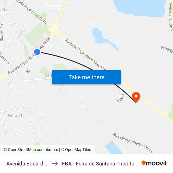 Avenida Eduardo Fróes Da Mota, 14238-14402 to IFBA - Feira de Santana - Instituto Federal de Educação Ciencias e Tecnologia da Bahia map