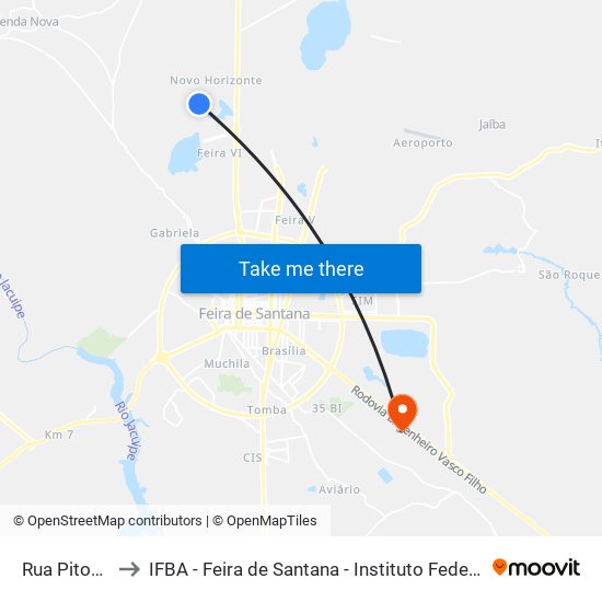 Rua Pitombeiras, 2235 to IFBA - Feira de Santana - Instituto Federal de Educação Ciencias e Tecnologia da Bahia map