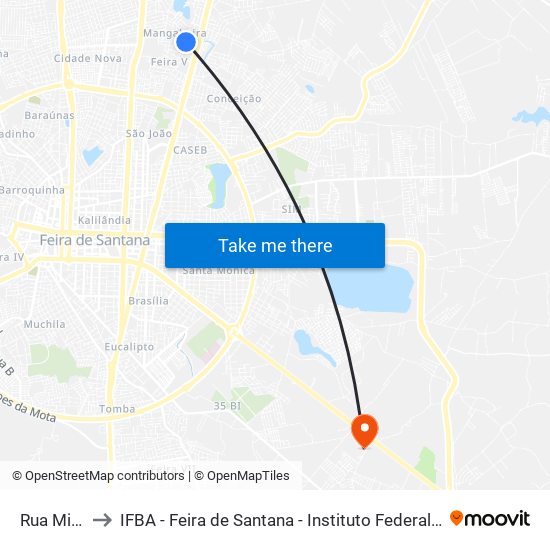 Rua Miranda, 416 to IFBA - Feira de Santana - Instituto Federal de Educação Ciencias e Tecnologia da Bahia map