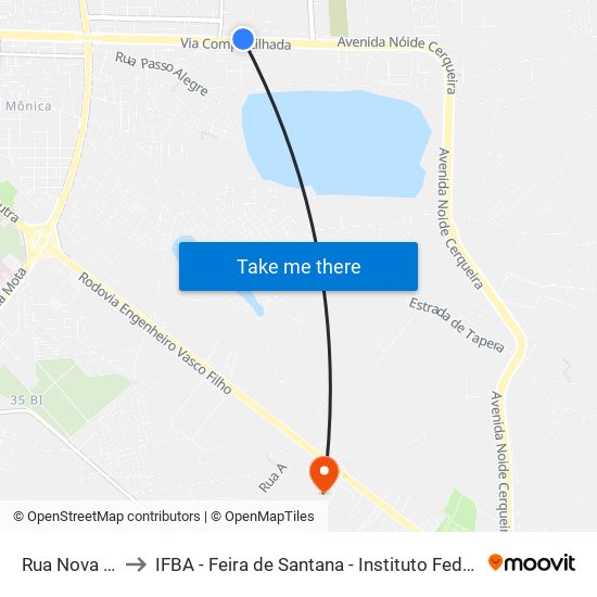 Rua Nova Esperança, 202 to IFBA - Feira de Santana - Instituto Federal de Educação Ciencias e Tecnologia da Bahia map