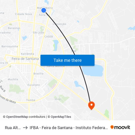 Rua Altamira, 535 to IFBA - Feira de Santana - Instituto Federal de Educação Ciencias e Tecnologia da Bahia map