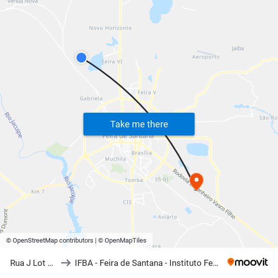 Rua J Lot Luma Torres, 135 to IFBA - Feira de Santana - Instituto Federal de Educação Ciencias e Tecnologia da Bahia map