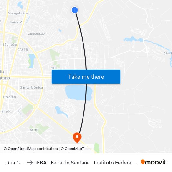 Rua Guara, 337 to IFBA - Feira de Santana - Instituto Federal de Educação Ciencias e Tecnologia da Bahia map