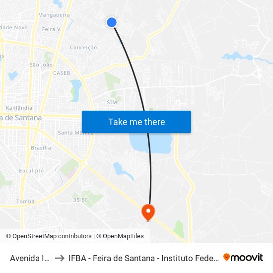 Avenida Iguatemi, 1736 to IFBA - Feira de Santana - Instituto Federal de Educação Ciencias e Tecnologia da Bahia map