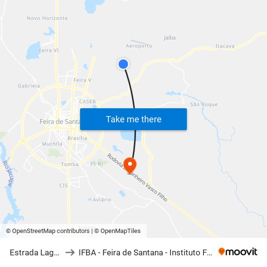 Estrada Lagoa Das Pedras, 4876 to IFBA - Feira de Santana - Instituto Federal de Educação Ciencias e Tecnologia da Bahia map