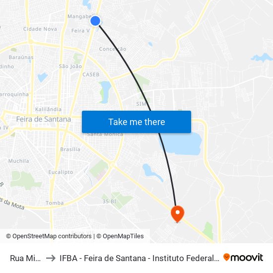 Rua Miranda, 556 to IFBA - Feira de Santana - Instituto Federal de Educação Ciencias e Tecnologia da Bahia map