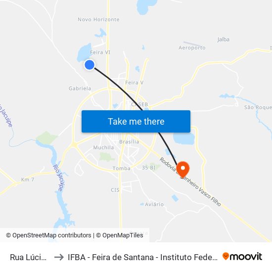 Rua Lúcia Miranda, 141 to IFBA - Feira de Santana - Instituto Federal de Educação Ciencias e Tecnologia da Bahia map