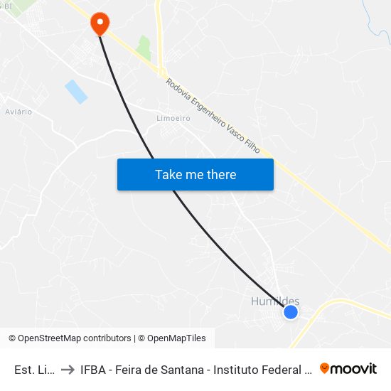 Est. Limoeiro 8 to IFBA - Feira de Santana - Instituto Federal de Educação Ciencias e Tecnologia da Bahia map