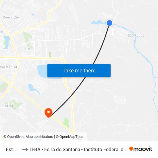 Est. Registro to IFBA - Feira de Santana - Instituto Federal de Educação Ciencias e Tecnologia da Bahia map