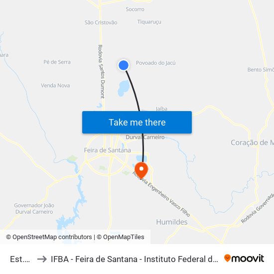 Est.Matinha to IFBA - Feira de Santana - Instituto Federal de Educação Ciencias e Tecnologia da Bahia map