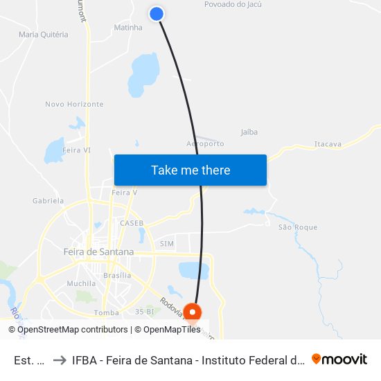 Est. Matinha to IFBA - Feira de Santana - Instituto Federal de Educação Ciencias e Tecnologia da Bahia map