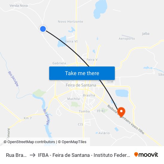 Rua Braco Forte, 80 to IFBA - Feira de Santana - Instituto Federal de Educação Ciencias e Tecnologia da Bahia map