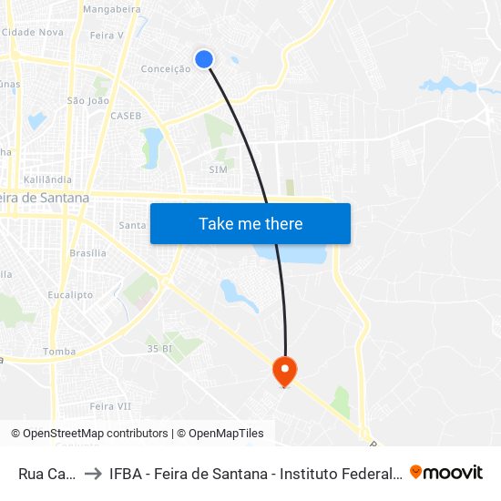 Rua Cajueira, 678 to IFBA - Feira de Santana - Instituto Federal de Educação Ciencias e Tecnologia da Bahia map