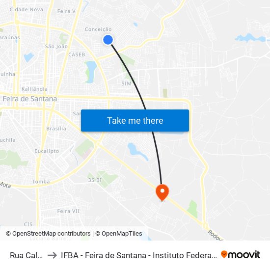 Rua Calamar, 1412 to IFBA - Feira de Santana - Instituto Federal de Educação Ciencias e Tecnologia da Bahia map