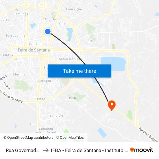 Rua Governador Juraci Magalhães, 451 to IFBA - Feira de Santana - Instituto Federal de Educação Ciencias e Tecnologia da Bahia map