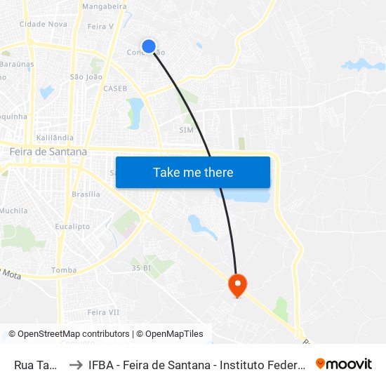 Rua Tamburim, 135 to IFBA - Feira de Santana - Instituto Federal de Educação Ciencias e Tecnologia da Bahia map