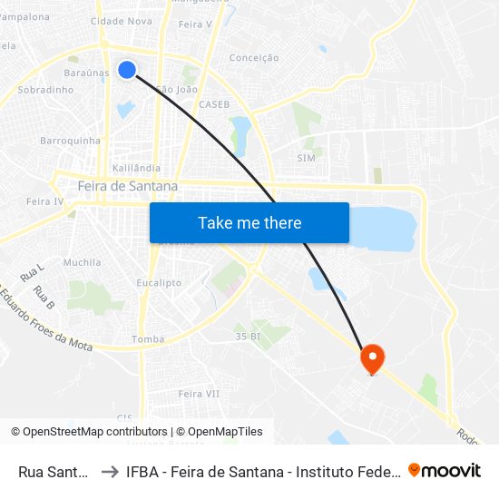 Rua Santa Catarina, 261 to IFBA - Feira de Santana - Instituto Federal de Educação Ciencias e Tecnologia da Bahia map