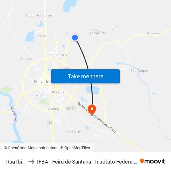 Rua Ibiapina, 341 to IFBA - Feira de Santana - Instituto Federal de Educação Ciencias e Tecnologia da Bahia map