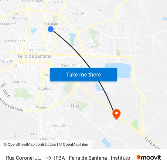 Rua Coronel José Pinto Dos Santos, 877 to IFBA - Feira de Santana - Instituto Federal de Educação Ciencias e Tecnologia da Bahia map