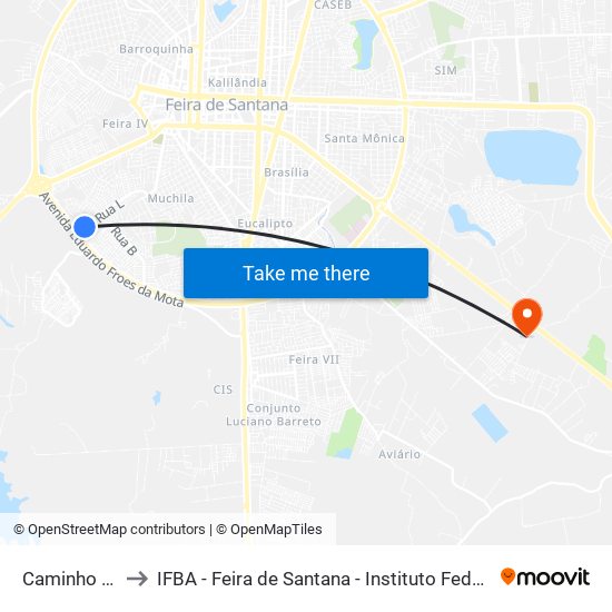 Caminho T XXI Feira X, 2 to IFBA - Feira de Santana - Instituto Federal de Educação Ciencias e Tecnologia da Bahia map