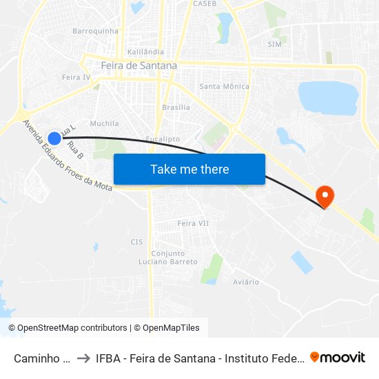 Caminho L XX Feira X, 1 to IFBA - Feira de Santana - Instituto Federal de Educação Ciencias e Tecnologia da Bahia map